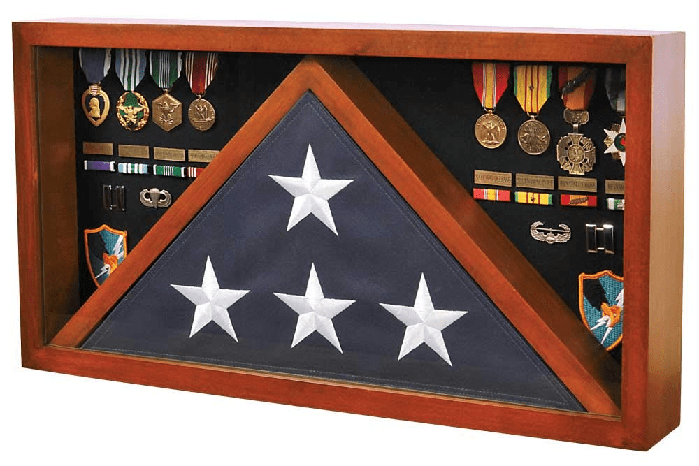 Rectangle Combo Flag Case for 5' x 9' Veterans Burial Flag and Medals Cherry, Rectangle Combo Flag Case for 5' x 9' Veterans Burial Flag, The Military Gift Store, American Flag Frames (43)