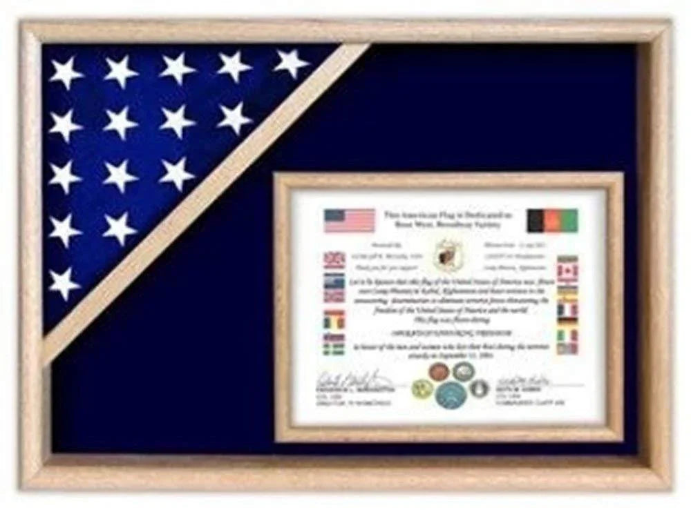 Flag Display Cases - Certificate Flag Oak Shadow Box, , The Military Gift Store, Flag and Document Display Case