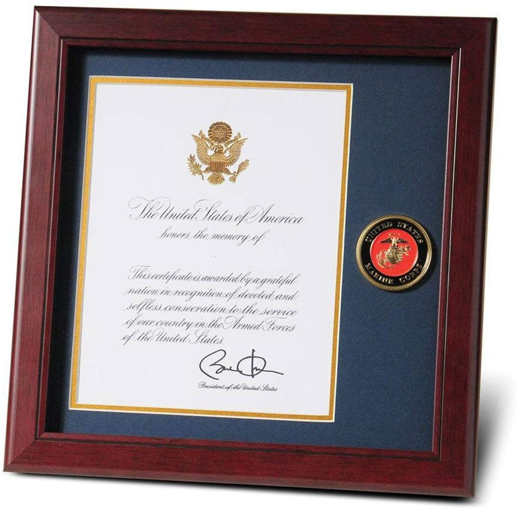 Marine Corps Presidential Memorial Certificate Frame with Medallion - 8 x 10 inch, Marine Corps Presidential Memorial Certificate Frame with Medallion, The Military Gift Store, Awards Case