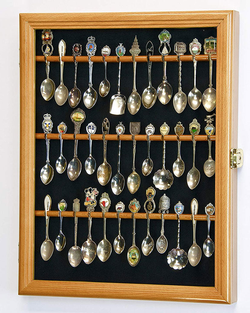 36 Spoon Display Case Rack Cabinet Holder Wall Mounted -Oak Finish, , The Military Gift Store, Display Case Accessories
