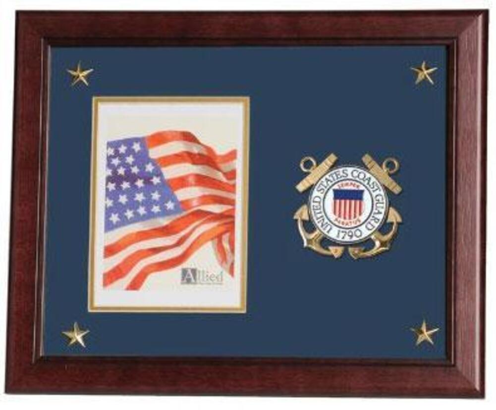 Flag Connections United States Coast Guard Vertical Picture Frame with Medallion and Stars, United States Coast Guard Vertical Picture Frame with Medallion, The Military Gift Store, Awards Display Cases, Awards Display Frames (62)