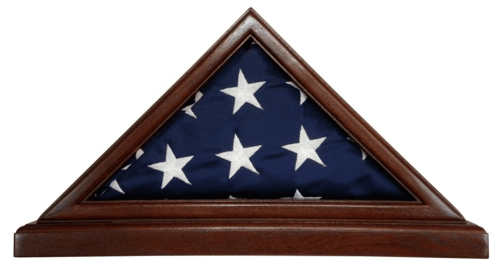 Solid Mahogany Flag Case WITH BASE for 3 x 5’ Nylon Military Missions or Capital size Flag, USA Made, Solid Mahogany Flag Case WITH BASE for 3 x 5’ Nylon Military Missions, The Military Gift Store, FLAG PEDESTAL BOX