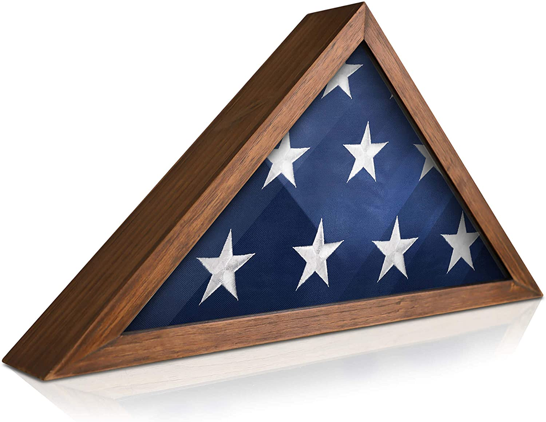 SOLID WOOD Military Flag Display Case for 9.5 x 5 American Veteran Burial Flag, Wall Mounted Burial Flag Frame, SOLID WOOD Military Flag Display Case for 9.5 x 5 American Veteran, The Military Gift Store, Flag Case