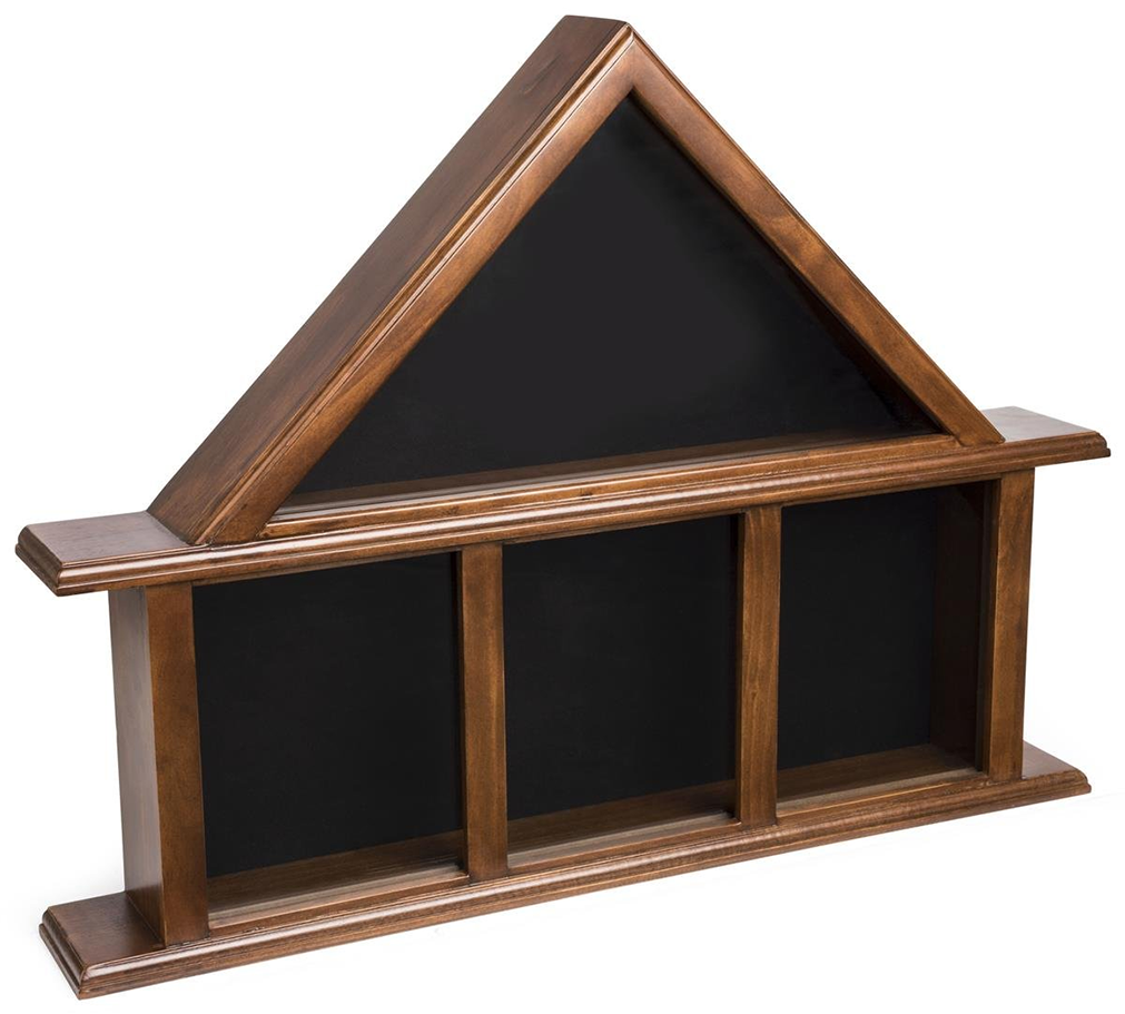 Glass Flag Cases with 3 Compartments, Solid Pine Construction with Felt Backer – Cherry Finish