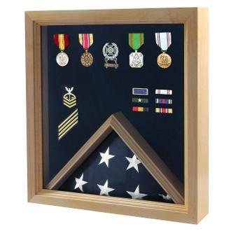 Flag and Medal Display Case - Military Shadow Box - Oak, wood case, , The Military Gift Store, Flag and Medal Display Cases