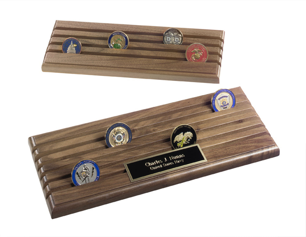 Coin Display Rack With 6 Rows, Walnut Wood, Holds up to 36 Coins., , The Military Gift Store, Coin Display Case