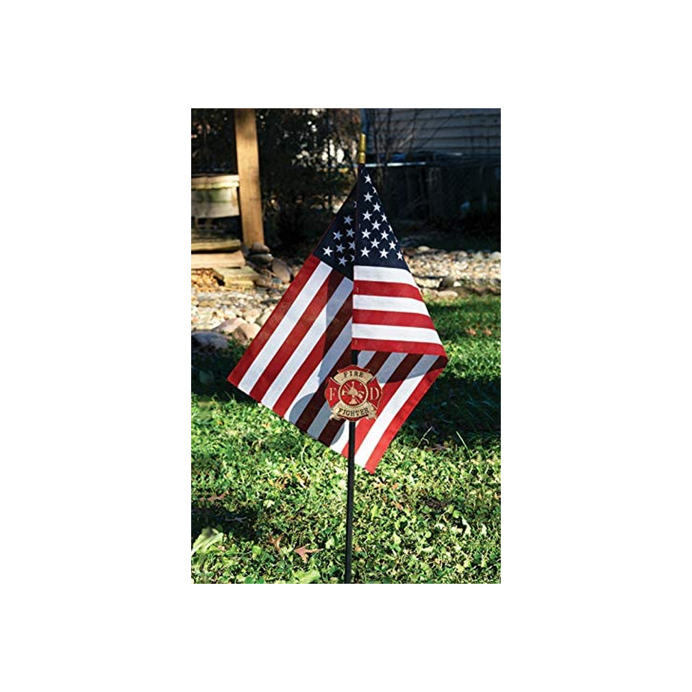 Firefighter Veteran Grave Marker With 30 Inch Tall American Cemetery Flag, Fallen Firefighter Memorial., Firefighter Veteran Grave Marker With 30 Inch Tall American Cemetery, The Military Gift Store, Grave Marker