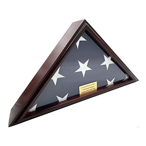 Flags Connections - 5x9 Burial/Funeral/Veteran Flag Elegant Display Case, Solid Wood, Cherry Finish, Flat Base (5x9, Flat)., 5x9 Burial/Funeral/Veteran Flag Elegant Display Case, Solid Wood., The Military Gift Store, Triangle flag display