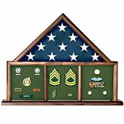 Walnut Three Bay Mantle Flag Display Case available in black, navy blue, red, and maroon, Walnut Three Bay Mantle Flag Display Case available in black, The Military Gift Store, Flag and Medal Display Cases