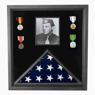 Military Photo Flag and Medal Display Case Black Frame, , The Military Gift Store, Burial Flag Cases