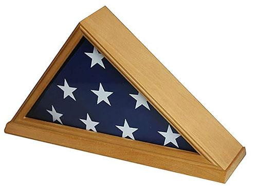 Solid Wood Memorial 5' x 9.5' Flag Display Case Frame for Burial/Funeral/Veteran Flag, (Oak Finish), Solid Wood Memorial 5' x 9.5' Flag Display Case Frame for Burial, The Military Gift Store, Flag Case