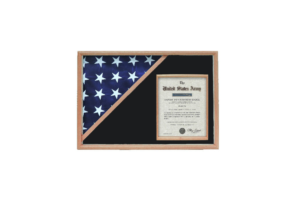 Shadow box for 5' x 9.5' flag with 8.5 x 11 Document holder, , The Military Gift Store, Flag and Document Display Case