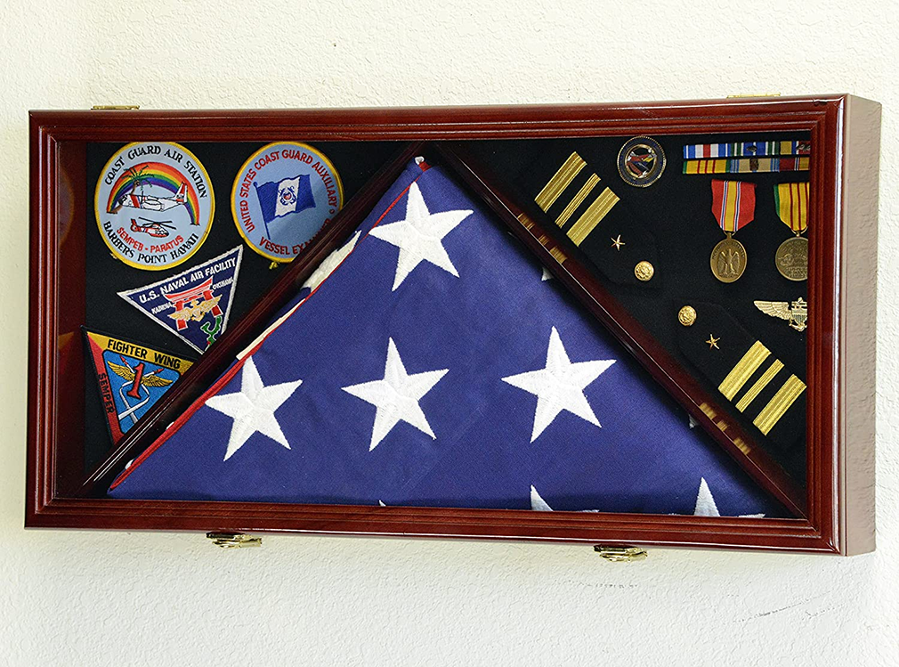 Large Flag & Medals Military Pins Patches Insignia Holds up to 5x9 Flag Display Case Frame, Large Flag & Medals Military Pins Patches Insignia Holds, The Military Gift Store, Large Military Memorial Flag
