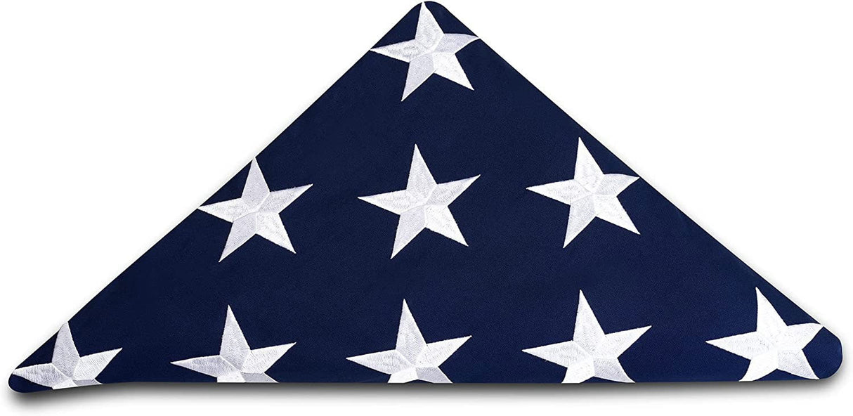 This Folded Memorial Flag American US Cotton Flag 5'x9.5' Premium 100% Cotton For Veteran, Embroidered Stars, Sewn Stripes, 4 Rows of Lock Stitching, Brass Grommets USA Burial Casket Flags, Memorial Flag American US Cotton Flag 5'x9.5' Premium 100% Cotton, The Military Gift Store, Folded Memorial Flag