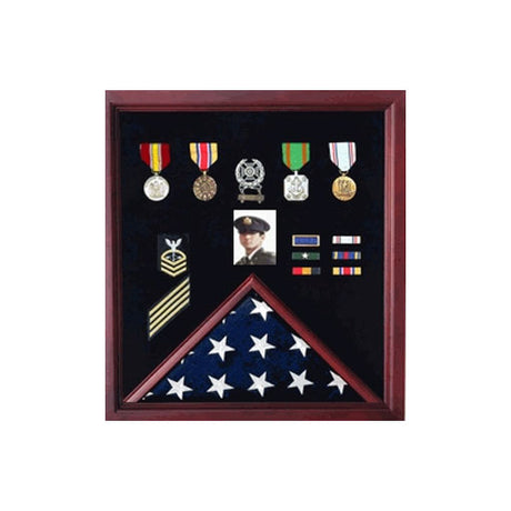 4 x 6 Flag Display Case Combination For Medals Photos - Cherry Wood., , The Military Gift Store, Flag Display Case