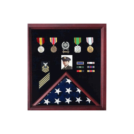Flag Display Case Combination For Medals Photos - 4' x 6' Flag Cherry Wood., Flag Display Case Combination For Medals Photos - 4' x 6' Flag., The Military Gift Store, Flag Display Case