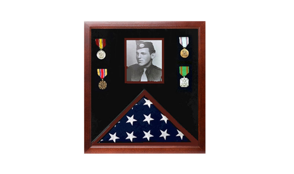 Photo Flag and Medal Display Case, Flag and Photo Frame - Black, , The Military Gift Store, American Flag Frames (43)