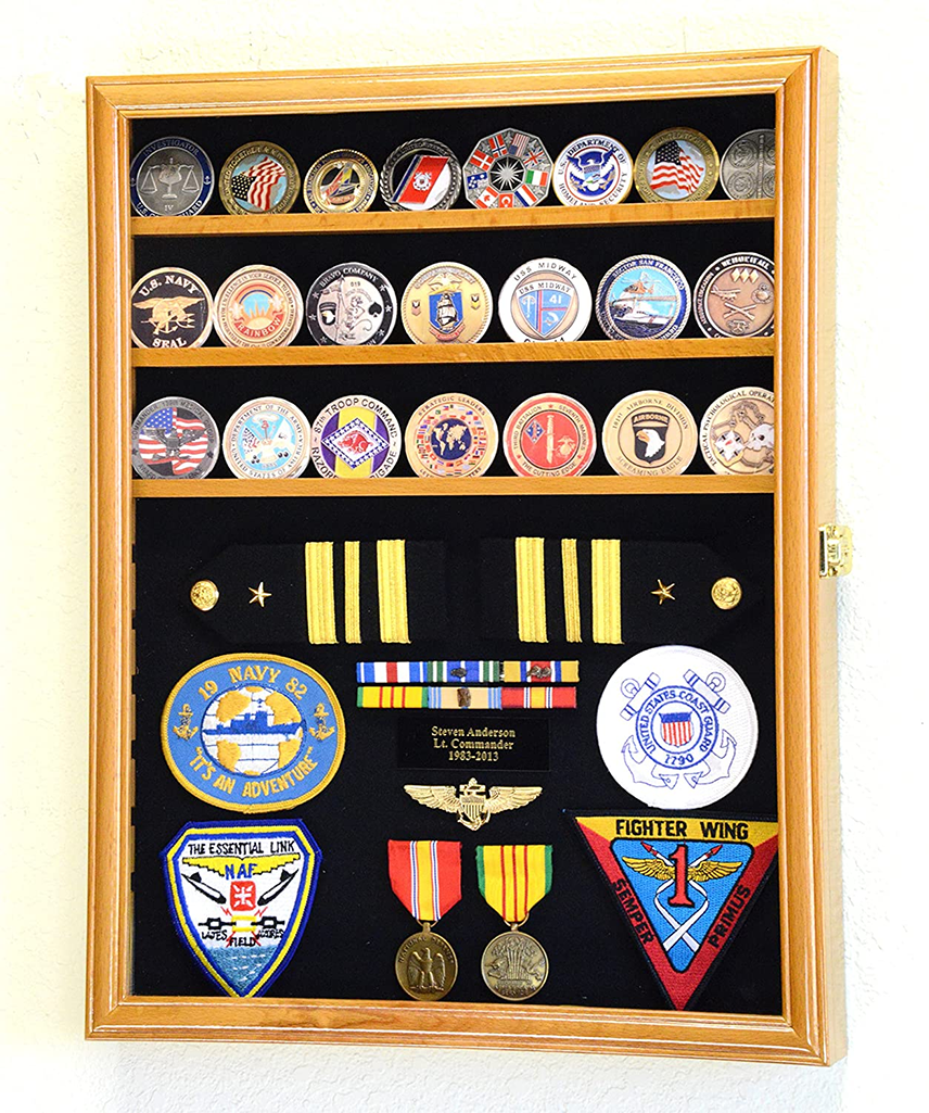 Challenge Coin/Medals/Pins/Badges/Ribbons/Insignia/Buttons Chips Combo Display Case Box, Challenge Coin/Medals/Buttons Chips Combo Display Case Box, The Military Gift Store, American Flag Frames (43)