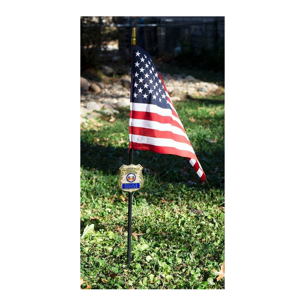 Police Officer Veteran Grave Marker With 30 Inch Tall American Cemetery Flag, Police Remembrance., Police Officer Veteran Grave Marker With 30 Inch, The Military Gift Store, Grave Marker