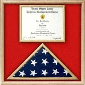 US Marine Corp Flag and Certificate Display Case/ award case - Oak, , The Military Gift Store, Flag and Document Display Case