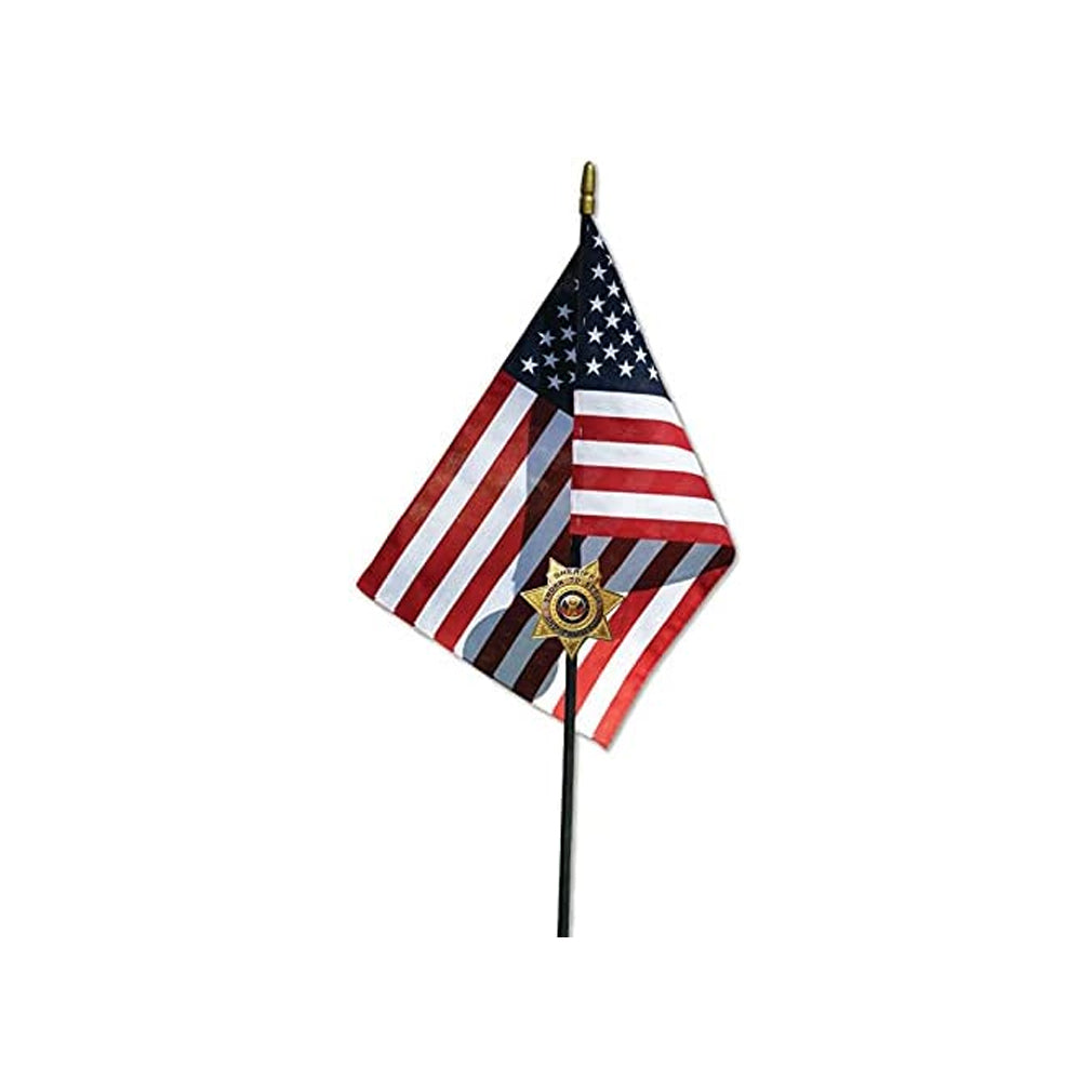 Sheriff Veteran Grave Marker With 30 Inch Tall American Cemetery Flag, Sheriff 5 Point Star Badge., Sheriff Veteran Grave Marker With 30 Inch Tall American Cemetery Flag, The Military Gift Store, Grave Marker