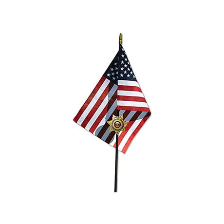 Sheriff Veteran Grave Marker With 30 Inch Tall American Cemetery Flag, Sheriff 5 Point Star Badge., Sheriff Veteran Grave Marker With 30 Inch Tall American Cemetery Flag, The Military Gift Store, Grave Marker