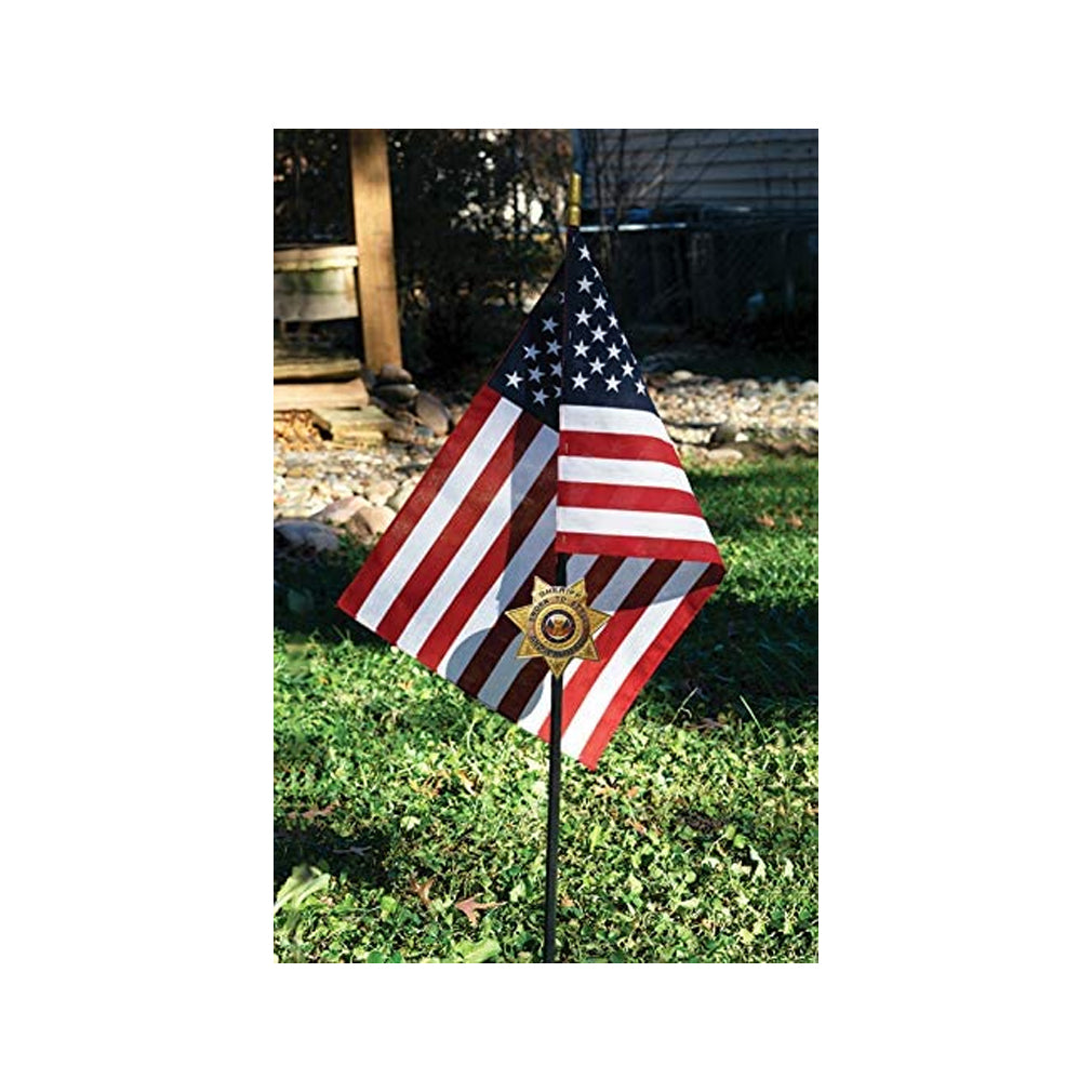 Sheriff Veteran Grave Marker With 30 Inch Tall American Cemetery Flag, Sheriff 5 Point Star Badge., Sheriff Veteran Grave Marker With 30 Inch Tall American Cemetery Flag, The Military Gift Store, Grave Marker