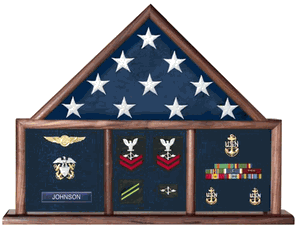 Walnut 5 X 9.5 Flag Memorial Case - Three Bay.