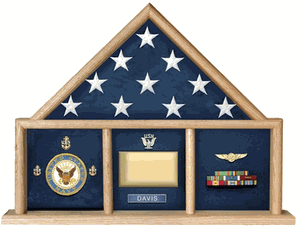 Oak 3 X 5 flag memorial case displaying medals, rank insignia, , The Military Gift Store, Flag and Medal Display Cases