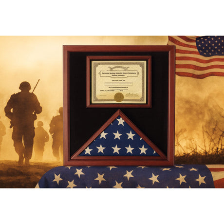 Flag display case with certificate holder, Flag and certificate display frame