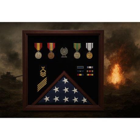 Flag and Medal Display Case, Military Flag and Medal Display Case