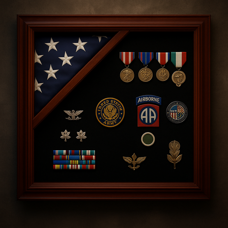 Officer Flag and Medal Display Case, Corner Flag Display Case