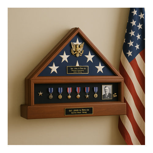 Presidential pedestal flag display, Flag and medal display case, Presidential flag display case