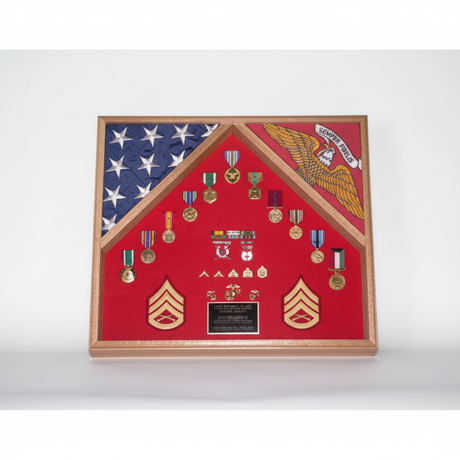 2 flag military shadow box 3x5, double flag display case 3x5, dual flag shadow box military, 3ft x 5ft double flag display case, two flag display case wood, glass front double flag shadow box, solid wood dual flag display case, triangular folded flag shadow box 2 flags, wall mount double flag display case, durable military flag shadow box
