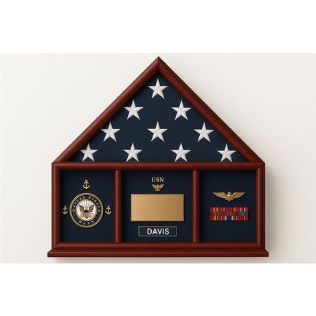 Oak 3 x 5 flag memorial case, Walnut Case, , The Military Gift Store, Three way Flag Frames