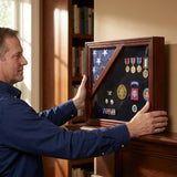 American flag display case, flag and medal display case, American flag and medal display case, military flag display case, veteran flag display case, flag shadow box, military shadow box, medal display case, folded flag display case, flag case with medal display, 3x5 flag display case, 3 x 5 flag display case, 3x5 American flag case, 3x5 flag shadow box, display case for 3x5 flag, folded 3x5 flag display case