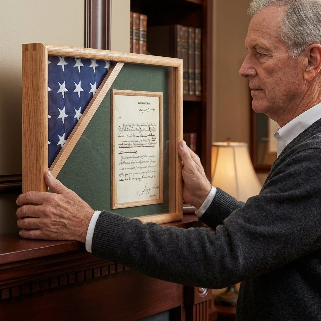 Cherry Shadow Box for 3' x 5' Flag with Document Holder, Cherry Finish Flag Shadow Box with 8.5 x 11 Certificate Frame, 3x5 Flag Shadow Box Cherry Wood Display Case, Cherry Flag and Document Shadow Box Frame, Military Flag Shadow Box Cherry with Certificate Holder, Burial Flag Shadow Box Cherry Finish Display Case, cherry wood shadow box flag and document display case, cherry finish shadow box with glass front for flag and certificate, solid wood cherry shadow box with 8.5 x 11 frame, deep cherry shadow box