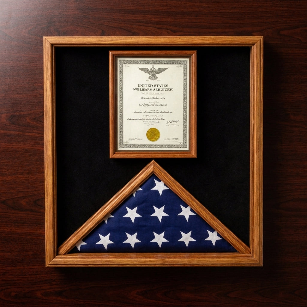 flag and document case, flag display case with document holder, military flag and certificate display case, American flag and document display case, flag case with certificate holder, flag and award display case, glass front flag and document case, engraved flag and certificate display case, wall mount flag and document display case, tabletop flag and document display frame, flag case with photo and certificate holder