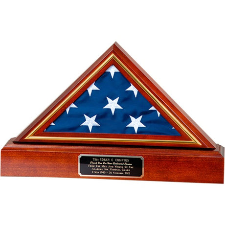 Gold Trim Flag Display Case, Gold Trim Pedestal Flag Display Case, Pedestal and Flag Case - The Military Gift Store