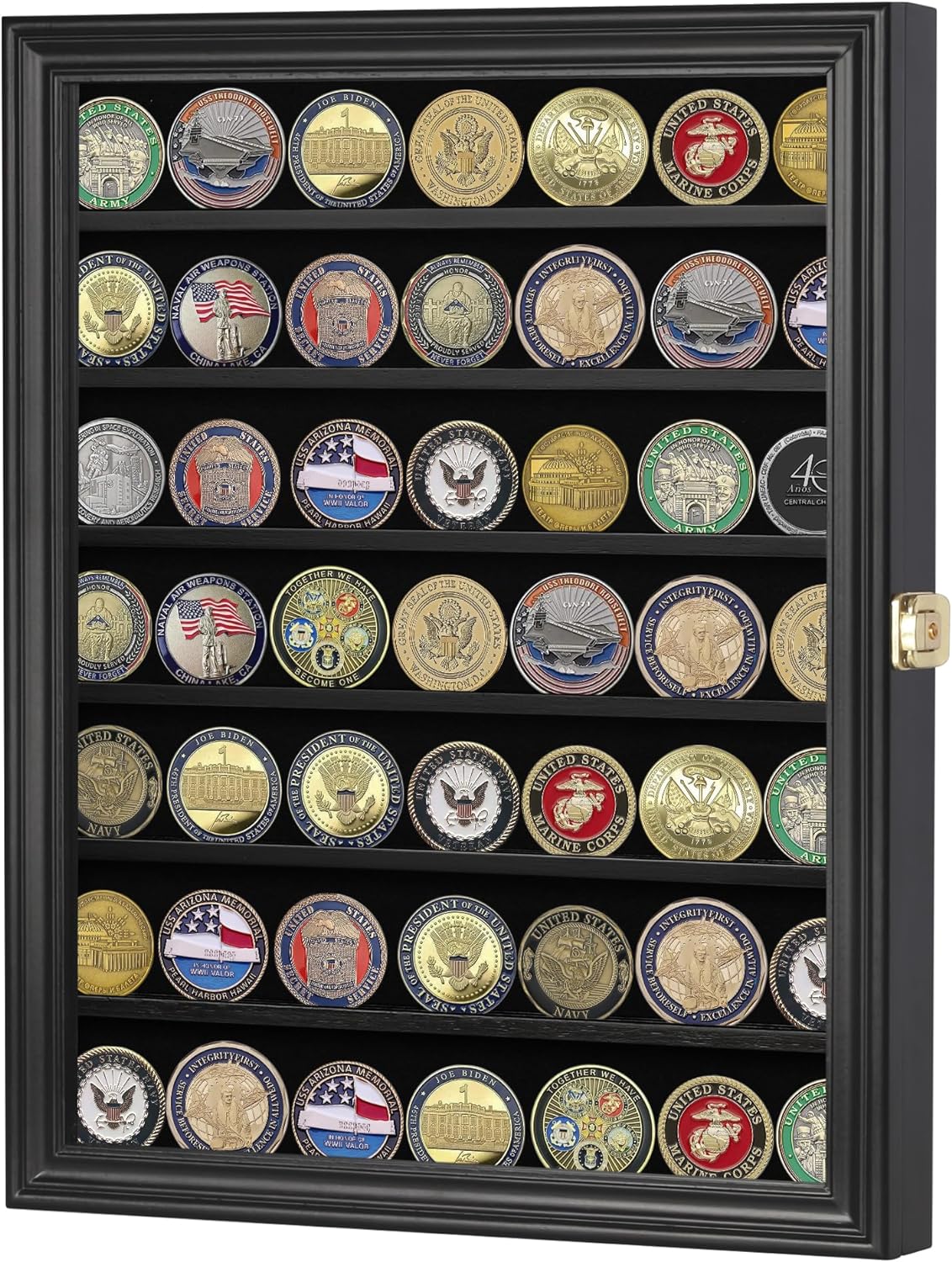 Lockable Military Challenge Coin Display Case Cabinet Rack Holder (Mahogany Finish) - The Military Gift Store