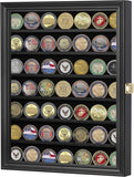 Lockable Military Challenge Coin Display Case Cabinet Rack Holder (Mahogany Finish)