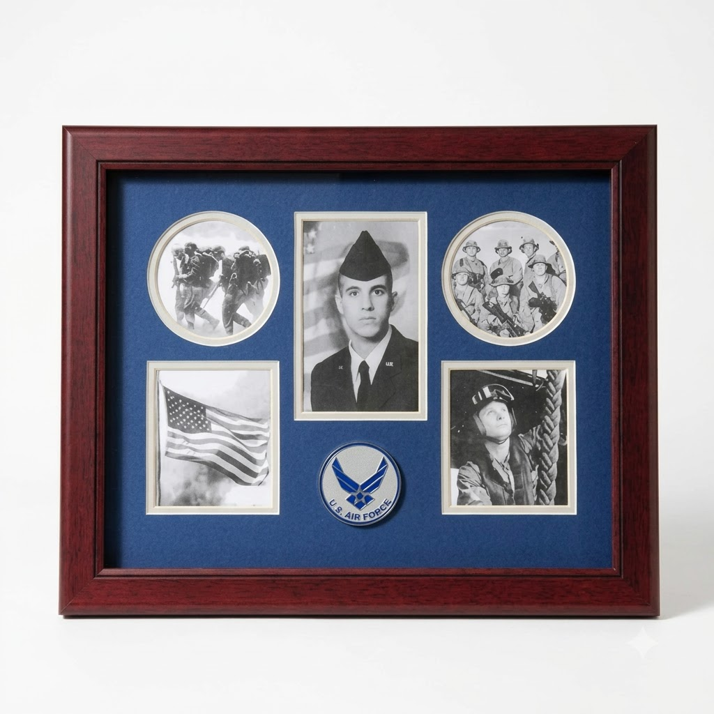 Flags Connections Aim High Air Force Medallion 5 Picture Collage Frame, , The Military Gift Store, Air Force flag display cases, Air force Retirement Shadow Boxes (61)