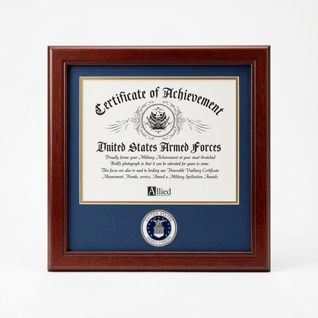 United States Air Force Certificate of Achievement Frame with Medallion - 8 x 10 inch, United States Air Force Certificate of Achievement Frame, The Military Gift Store, Air Force flag display cases, Air force Retirement Shadow Boxes (61)