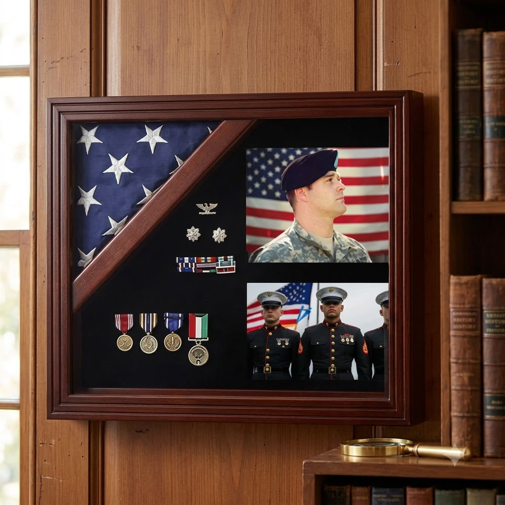 Retirement Flag Photo and Medal Display Frame, , The Military Gift Store, Air Force flag display cases, Air force Retirement Shadow Boxes (61)