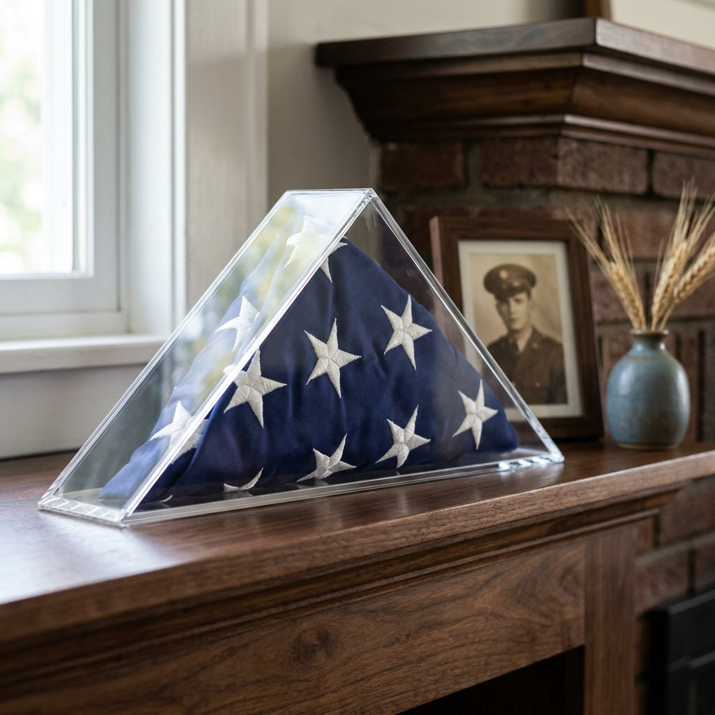 Deluxe Acrylic American Flag Memorabilia Display Case for Small 3' x 5' or 5' x 9.5' Flag, Deluxe Acrylic American Flag Memorabilia Display Case, The Military Gift Store, Casket Flag display Cases