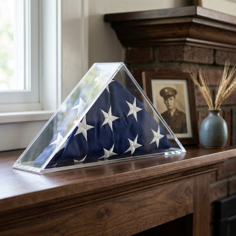 Deluxe Acrylic American Flag Memorabilia Display Case for Small 3' x 5' or 5' x 9.5' Flag, Deluxe Acrylic American Flag Memorabilia Display Case, The Military Gift Store, Casket Flag display Cases