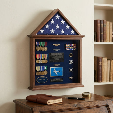 Flag Case, Flag and Badge display cases - Walnut Material, 3' x 5' flag, Flag Case, Flag and Badge display cases - Walnut Material, The Military Gift Store, Flag Cases (75)
