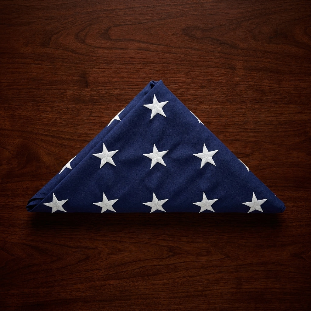 pre folded American flag 3x5, folded American flag for display case, 3x5 American flag pre folded, pre folded USA flag 3 ft x 5 ft, American flag ready for display case, triangle folded American flag, neatly folded US flag for display, compact folded American flag 3x5, display ready American flag, hand folded American flag 3x5