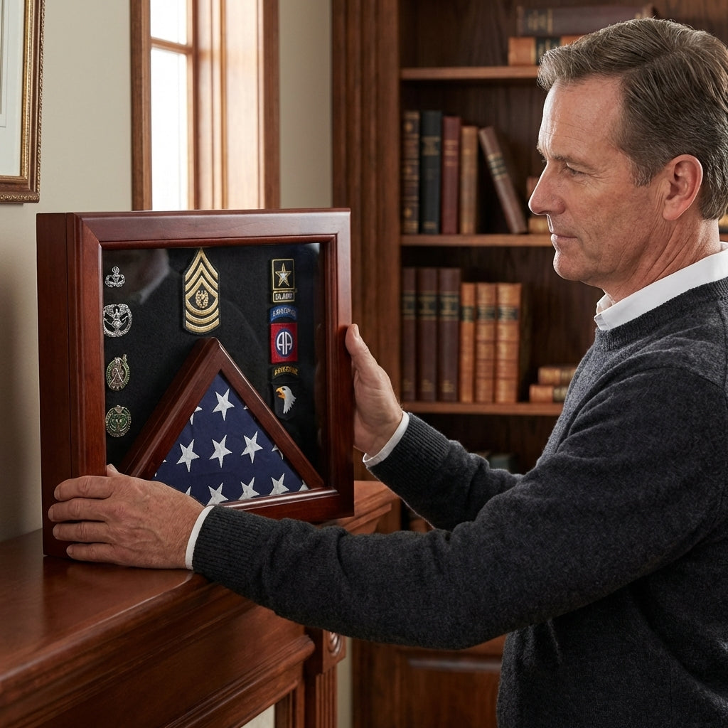 Military Flag Medal Display Case, Flag and Medal Display Case, Military Flag and Medal Case, Flag Medal Shadow Box, Military Display Case for Flag and Medals, Veteran Flag Medal Display Case, Burial Flag and Medal Display Case, Military Memorial Flag Case with Medals, Armed Forces Flag and Medal Display, Service Flag Medal Display Box, Wooden Flag Medal Display Case, Glass Front Military Display Case, Solid Wood Flag and Medal Shadow Box, Premium Military Display Case
Handcrafted Flag Medal Case