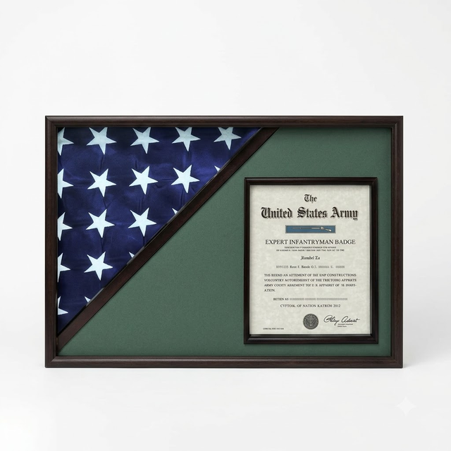 Shadow box for 5' x 9.5' flag with 8.5 x 11 Document holder, Black Finish, Shadow box for 5' x 9.5' flag with 8.5 x 11 Document holder, The Military Gift Store, Flag and Document Display Case